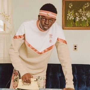 Adidas Men's Cream and Pink Crewneck Sweater